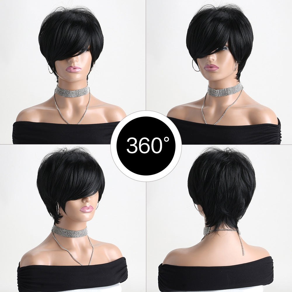 Women's Side Bangs Fashion Natural Set Chemical Wig Short Straight Hair