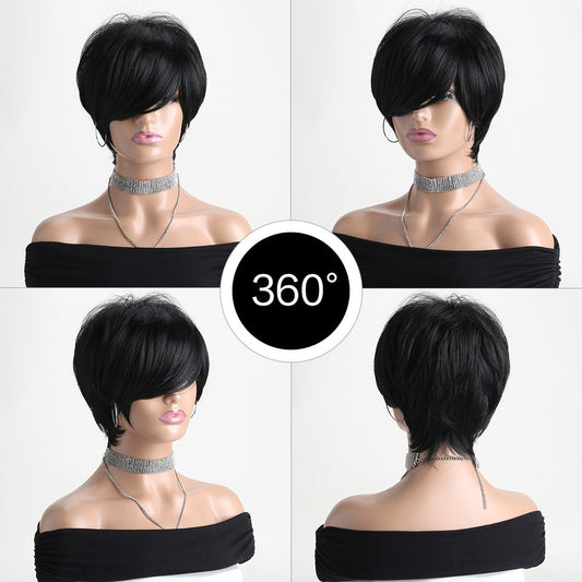 Women's Side Bangs Fashion Natural Set Chemical Wig Short Straight Hair