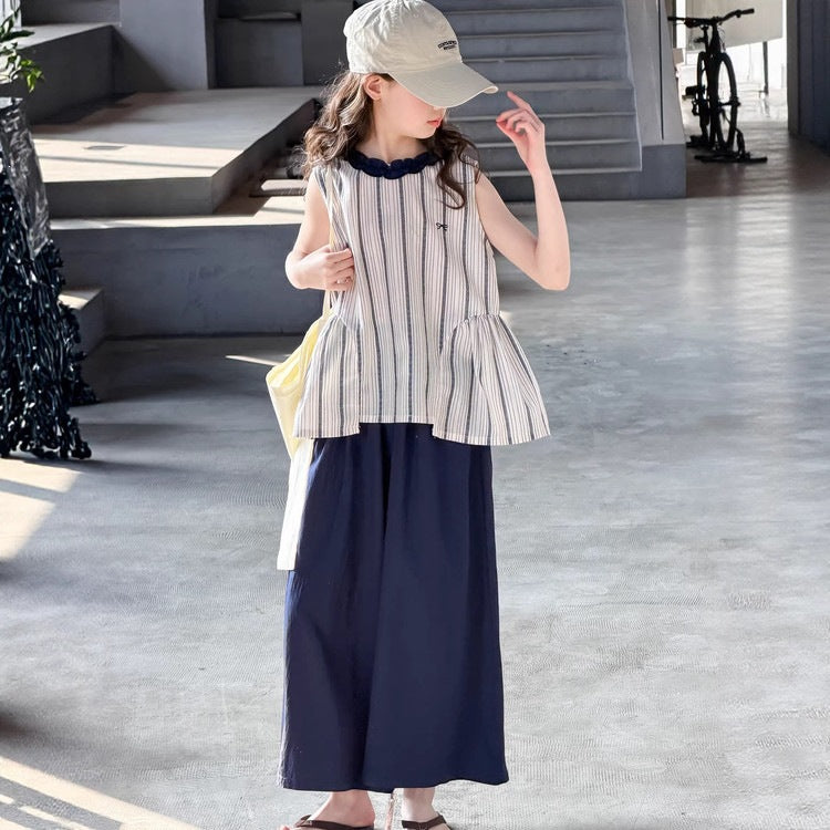 Children's Striped Doll Shirt Vest Wide Leg Children's Suit
