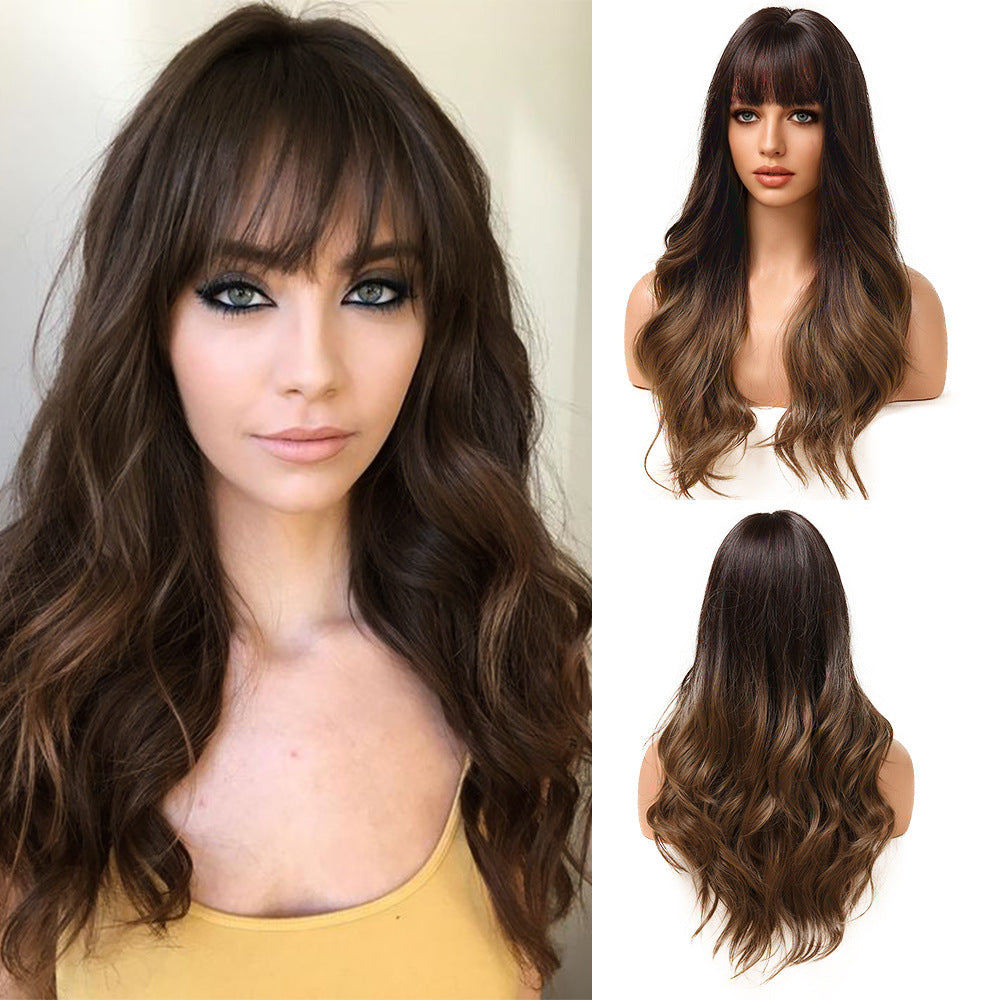 Women's Air Bangs Big Wave Curly Hair Gradient Wig Long Curls