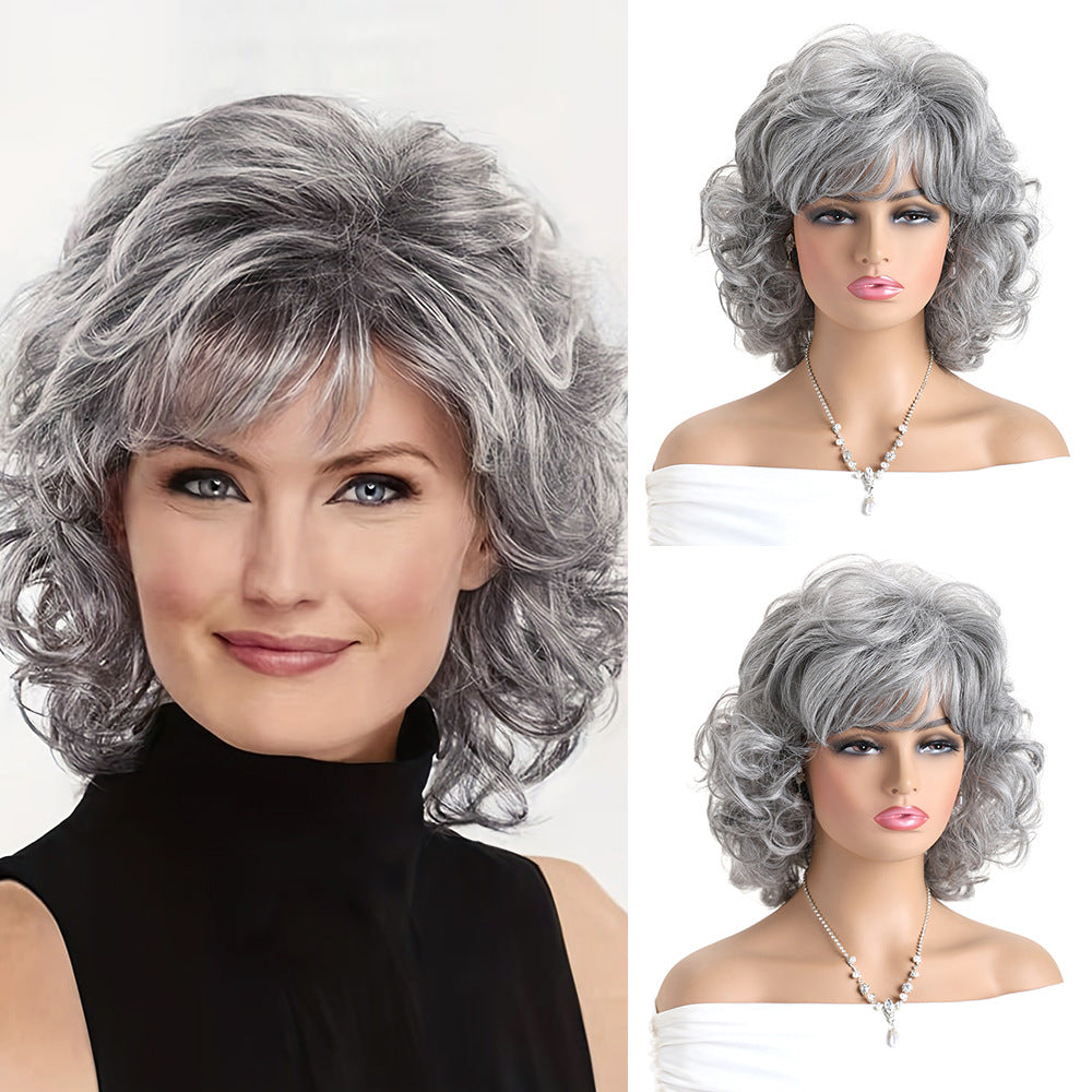 Women's Side Bangs Fluffy Head Cover Wig Short Curly Hair