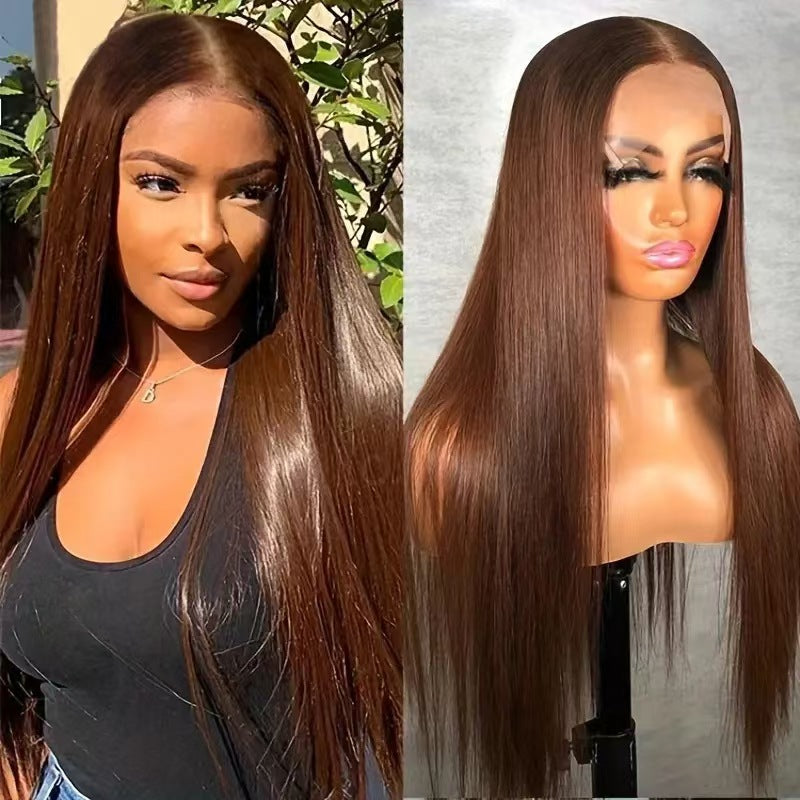 Women's Hair Mid-length Full Front Lace Chemical Fiber Head Long Straight Wig