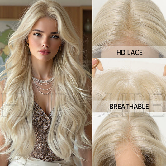 Area Front Lace Big Wave Curly Hair Golden Free Sewing Wig Long Curls