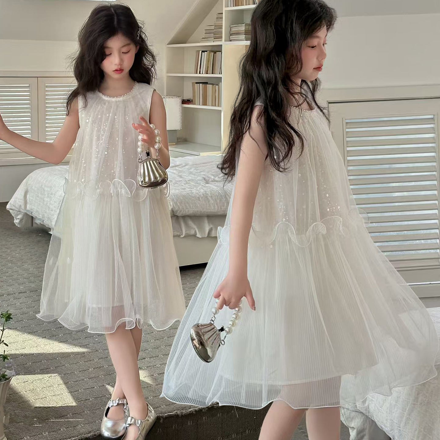 Children's Sequined Tulle Skirt Little Western Style Children's Dress