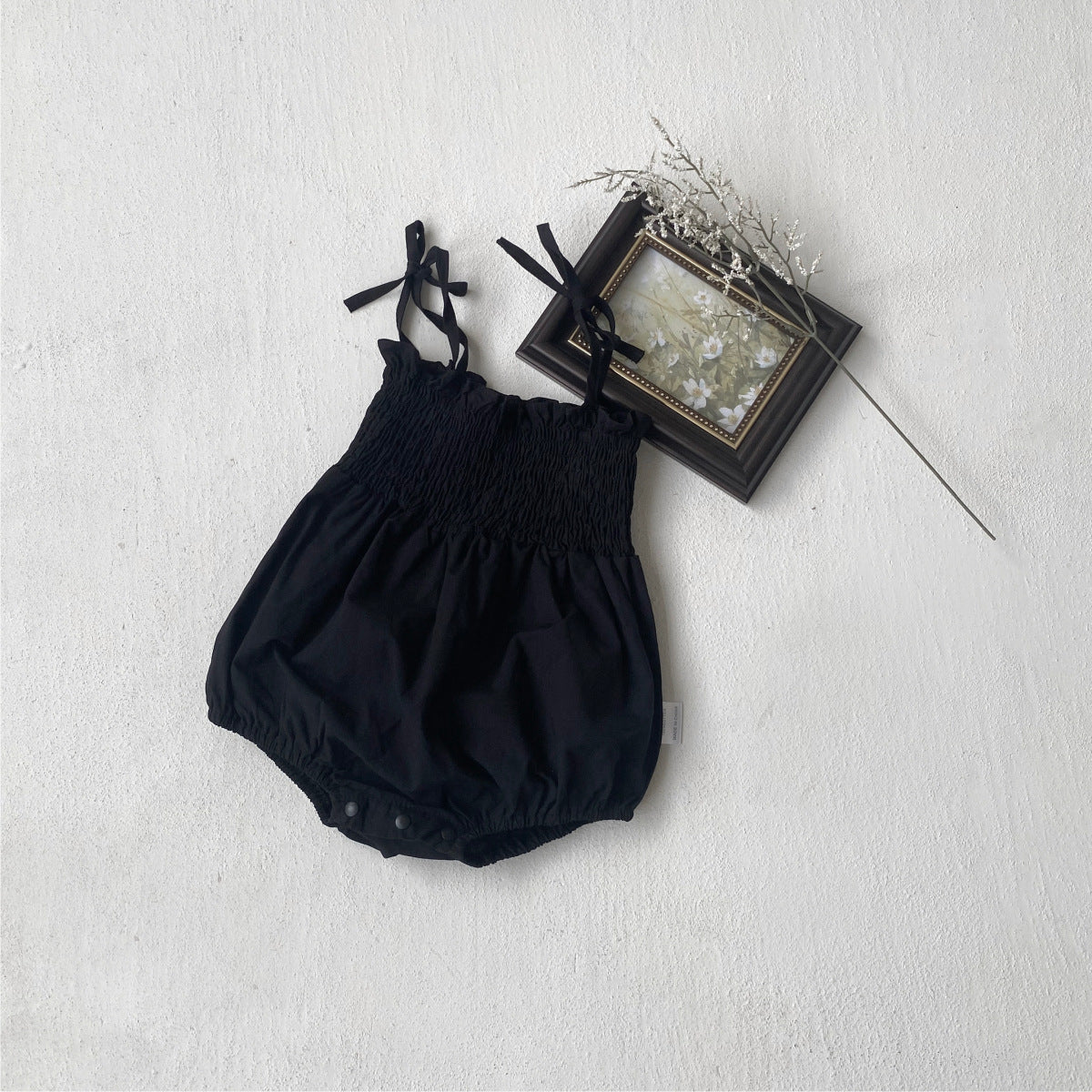 High-grade Black Jumpsuit Smocking Sling Pure Cotton Tied Triangle Jumpsuit, Climbing Suit