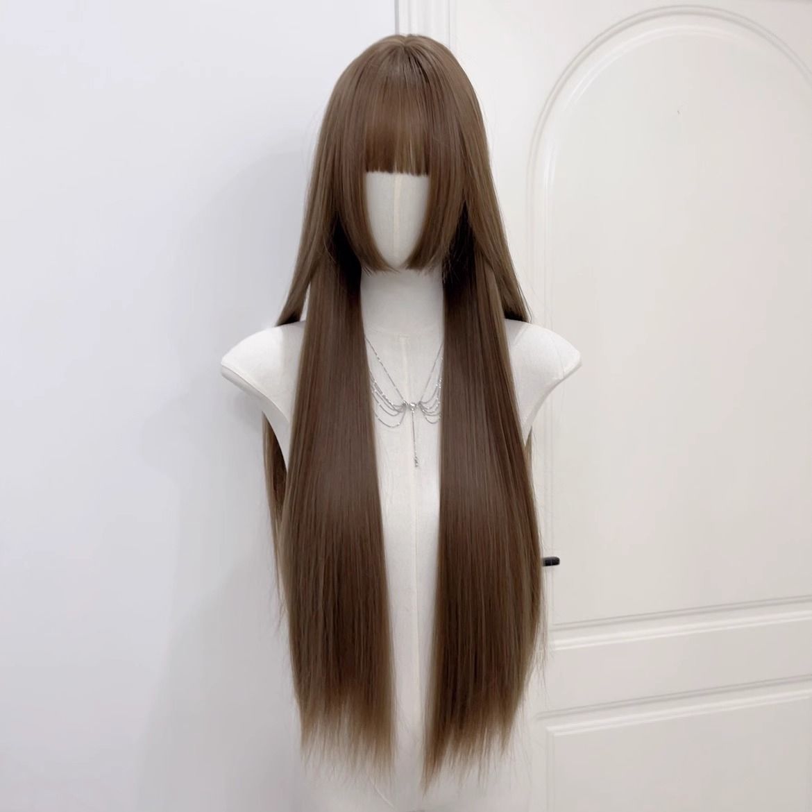 Female Natural Sideburns Bangs Hair Dark Brown Simulation Daily Lolita Long Straight Wig
