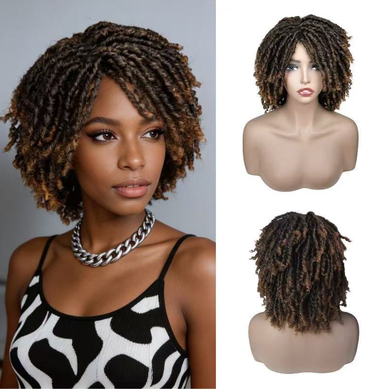 Dreadlocks Female Black Roll Full Top Wig Short Curly Hair