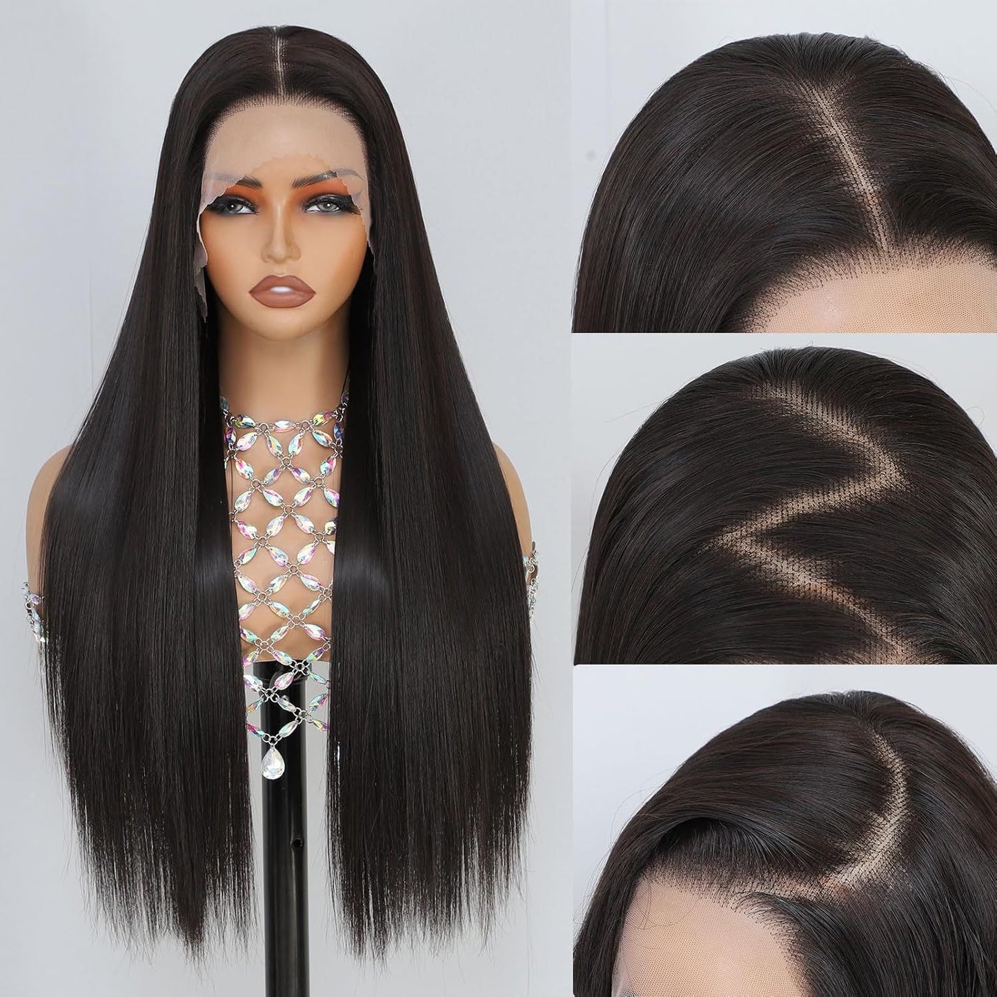 Women's Lace Wine Red Medium Hair Synthetic Long Straight Wig