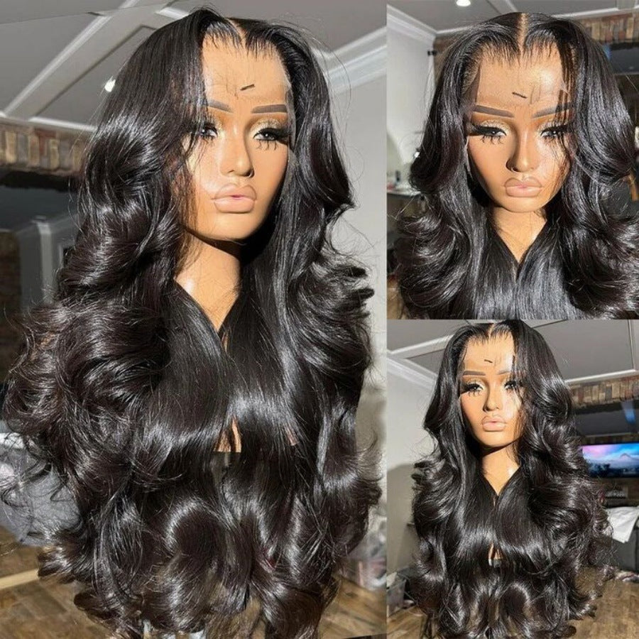 Slouchy Lace Front Black Synthetic Hair Wig Long Curls