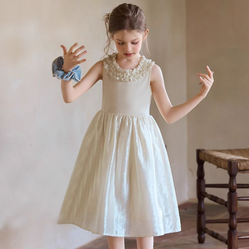 Children's Summer Wooden Ear Glossy Princess Gown Cool Children's Dress