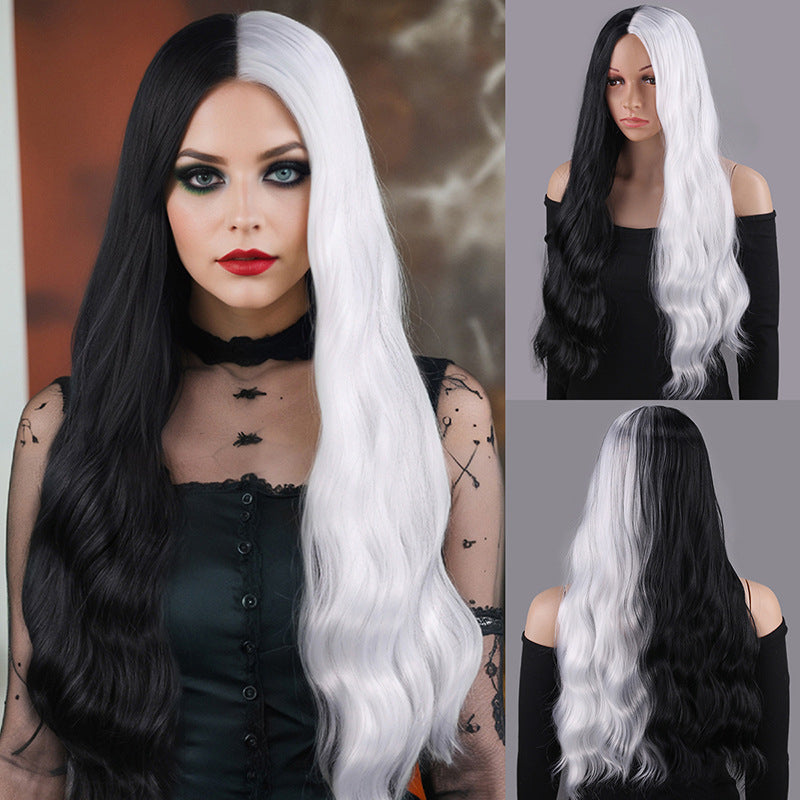 Black White Witch Color Matching Small Short Long Straight Wig