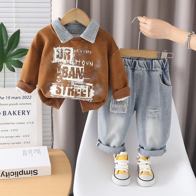 Children's Fried Street Fashion Trendy Spring Western Style Two-piece Children's Suit