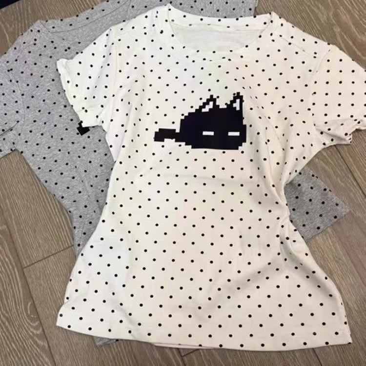 Children's Summer Shirt Short-sleeved Polka Dot Printed Middle Big Shoulder Children's T-shirt