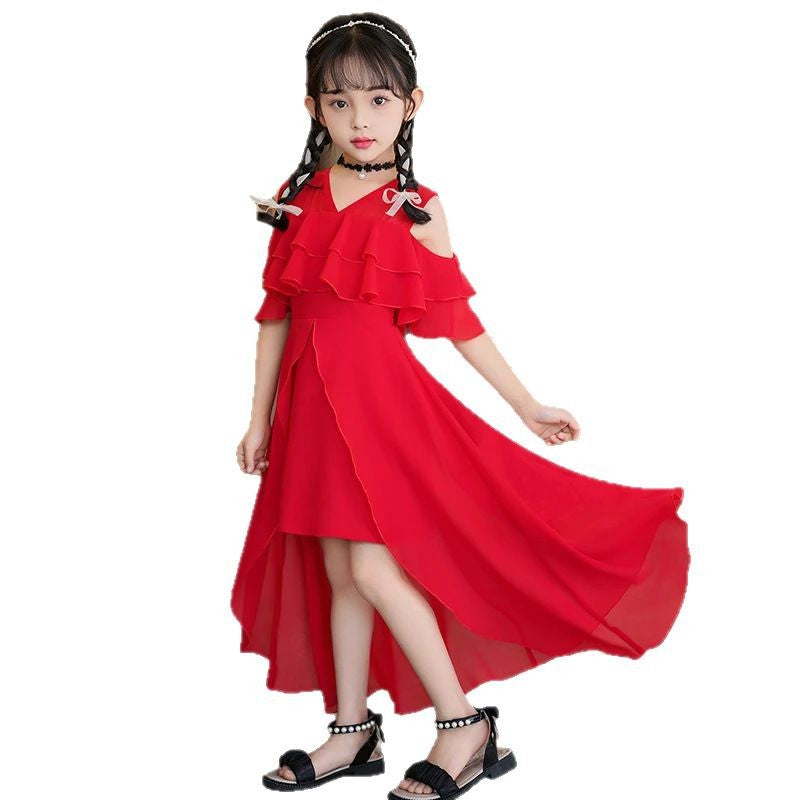 Children's Chiffon Mid-length Western Style Floral Skirt Children's Dress
