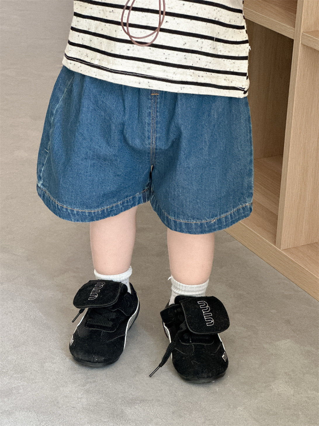 Children's Striped T-shirt Denim Shorts Summer Thin Korean Style Children's Suit