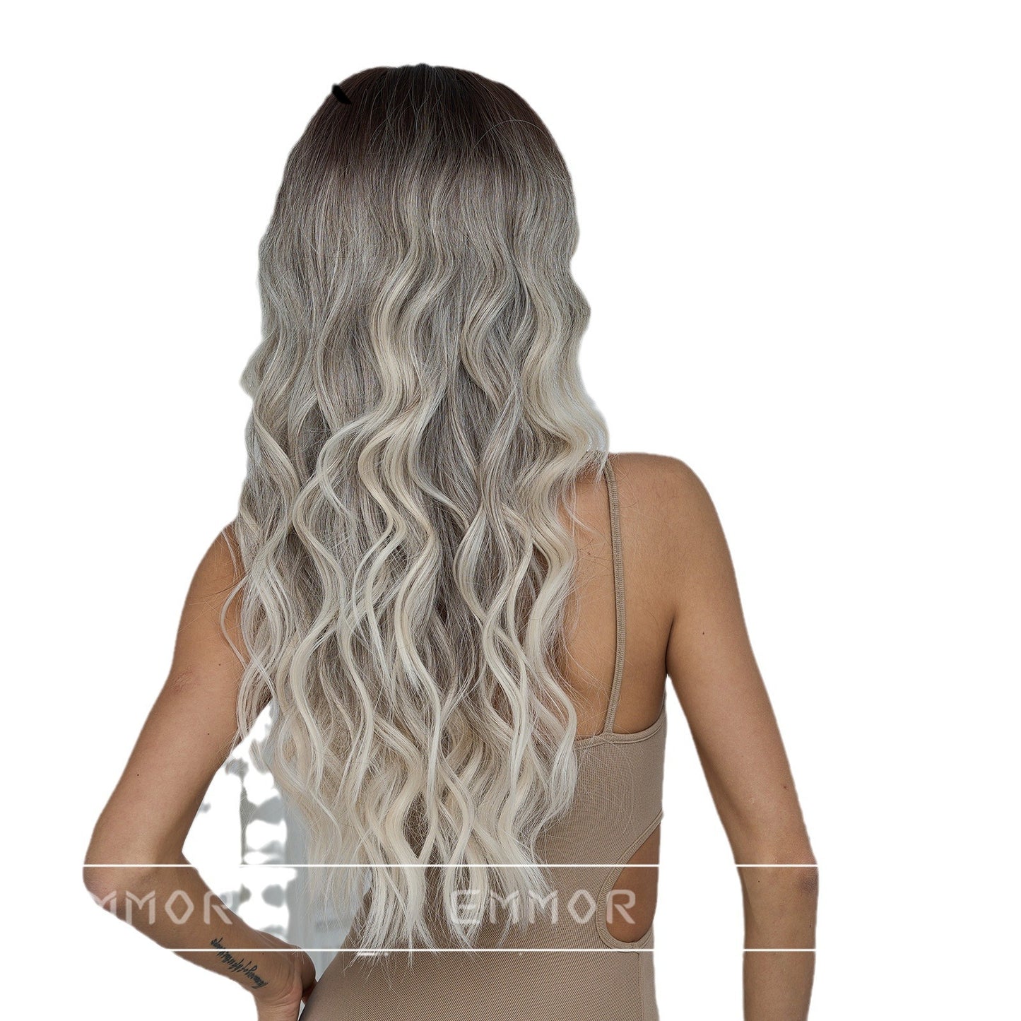 Big Wave Female Bangs Black Gradient Gray Curly Wig Long Curls