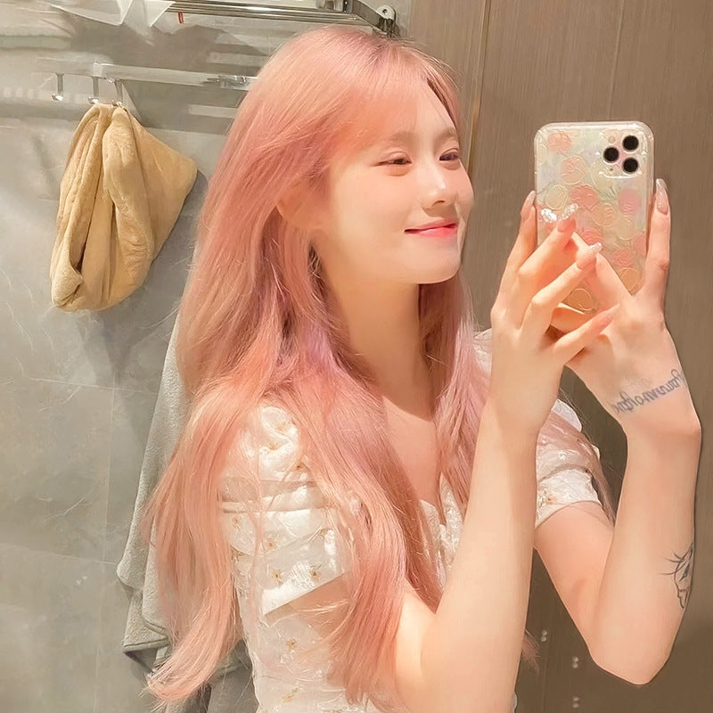 Pink Female Hair Natural Sweet Simulation Wig Long Curls