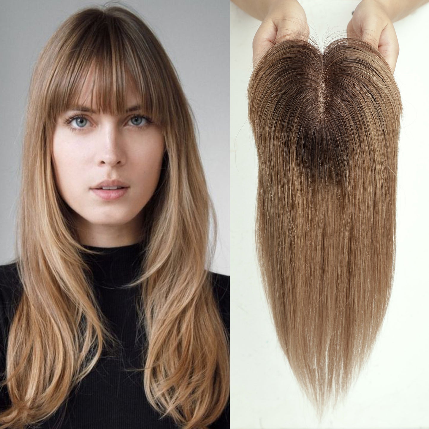 Women's Set One-piece Light Breathable Real Human Hair Gradient Gold Piece Wig