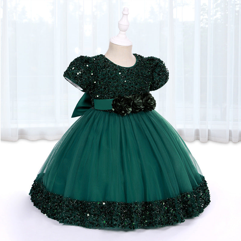 Children's Sequined Puffy Mesh Princess One Year Children's Dress