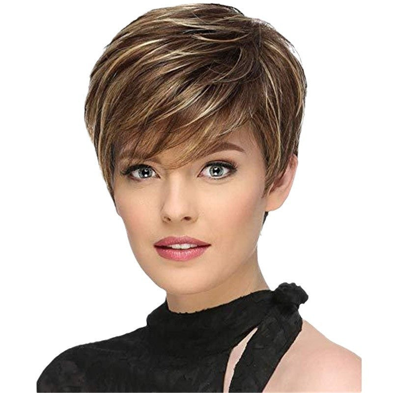 Charming Fashionable Golden Straight Fiber Chemical Wig Short Curly Hair