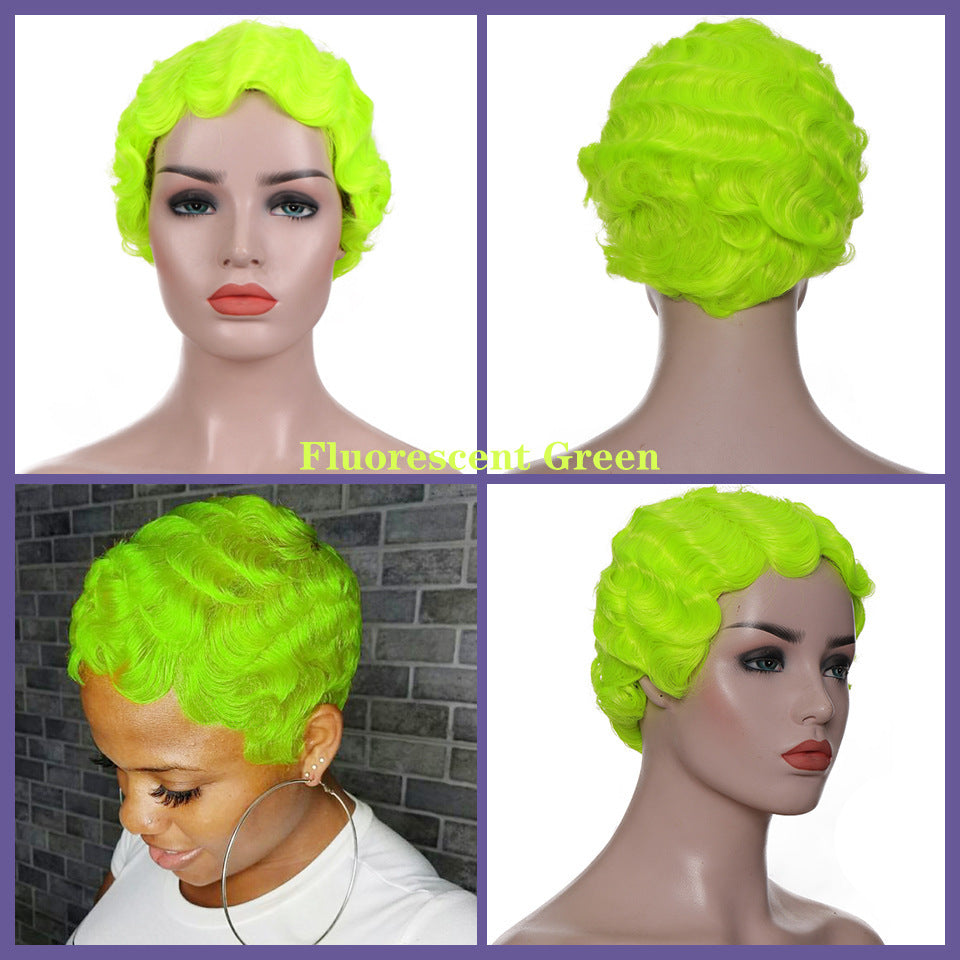 Women's Water Ripple Head Cover For Fiber Wig Short Curly Hair