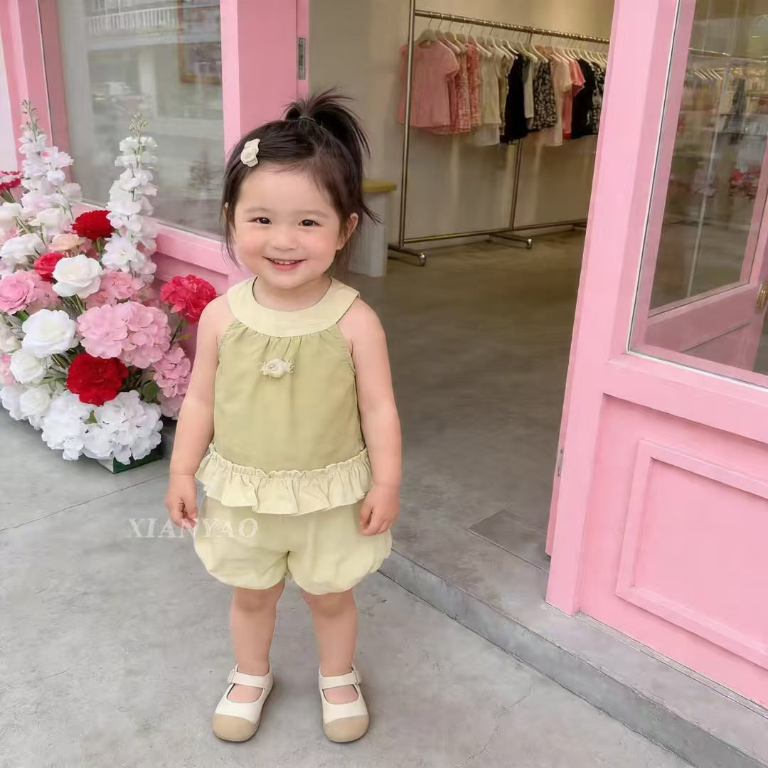 Children's Super Cute Short-sleeved Halter Top Two-piece Set Children's Suit