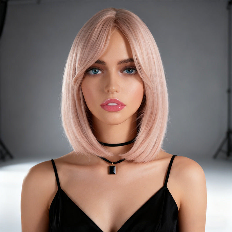 Women's Gradient Rainbow Color Full Top Collarbone Length Wig Short Straight Hair