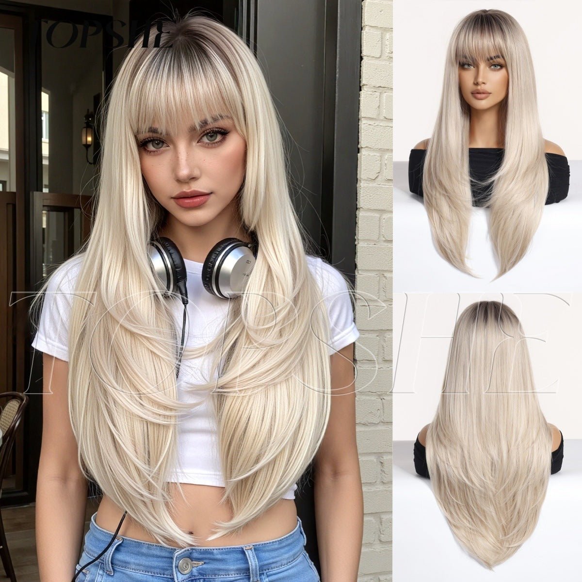 High Level Gradient Brown Hair Fashion Long Straight Wig