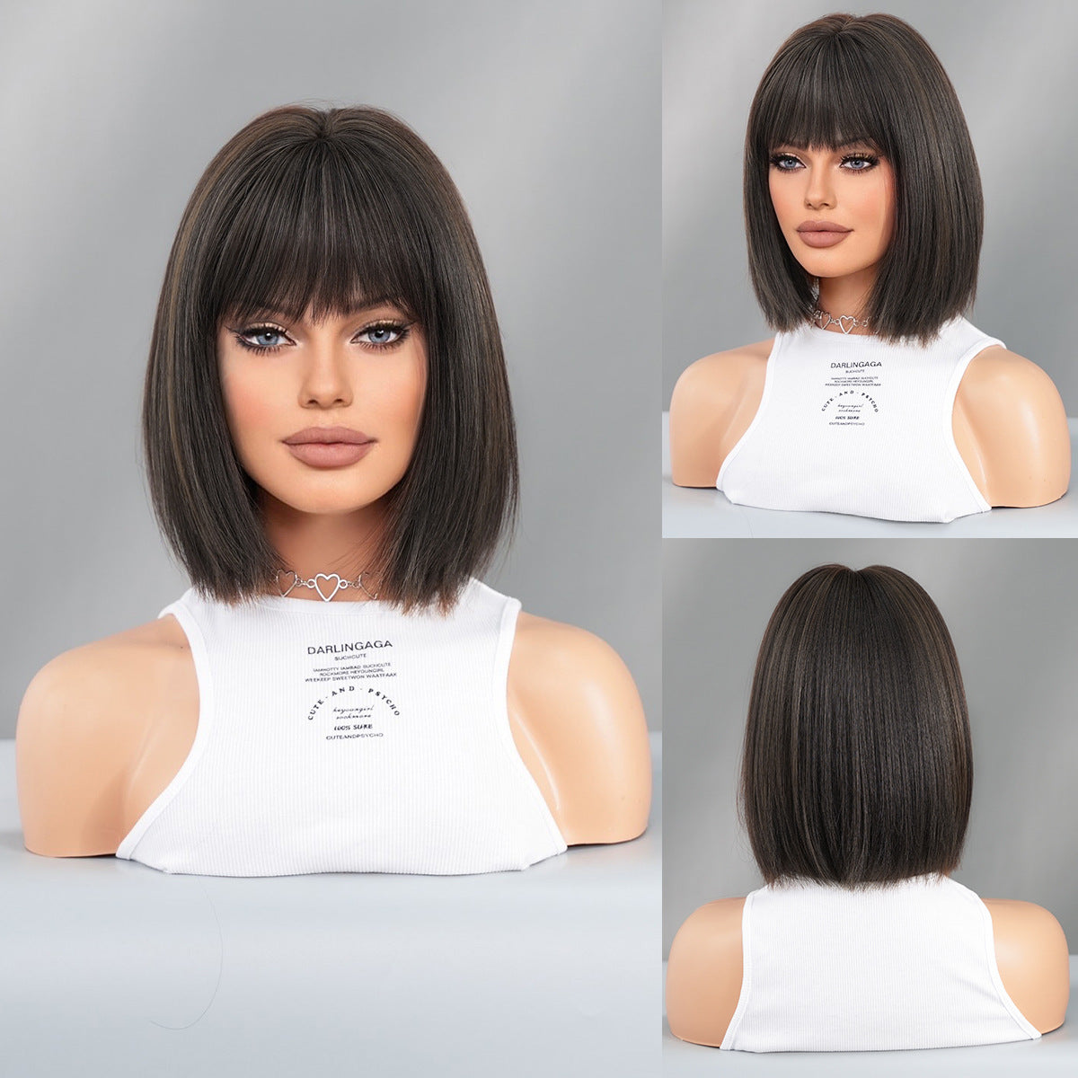 New Black Female Bangs Chemical Fiber Wig Short Straight Hair