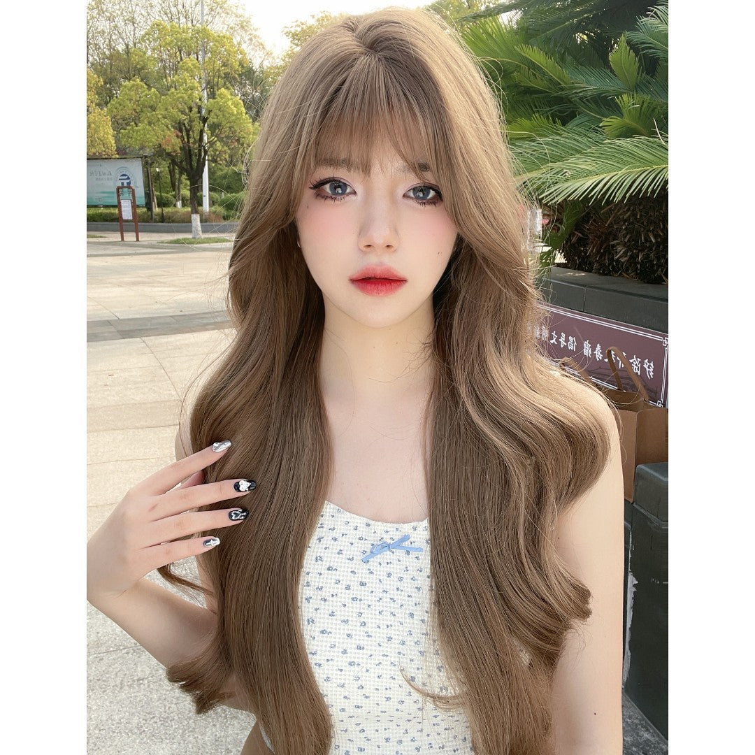 Women's Fashion Sweet Cute Light Flaxen Natural Realistic Wig Long Curls