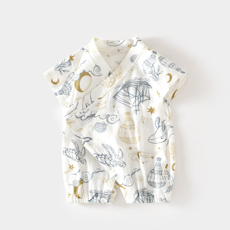 Jumpsuit Summer Romper Short Sleeve Bamboo Fiber Air Conditioning Jumpsuit, Climbing Suit
