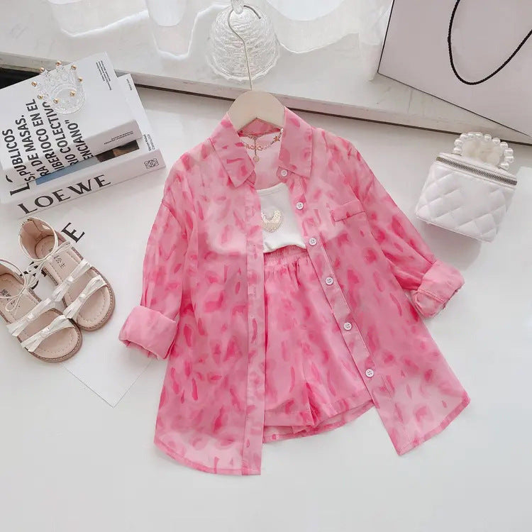 Children's Summer Set Chiffon Long Sleeve Shorts Sun Protection Clothing Children's Suit