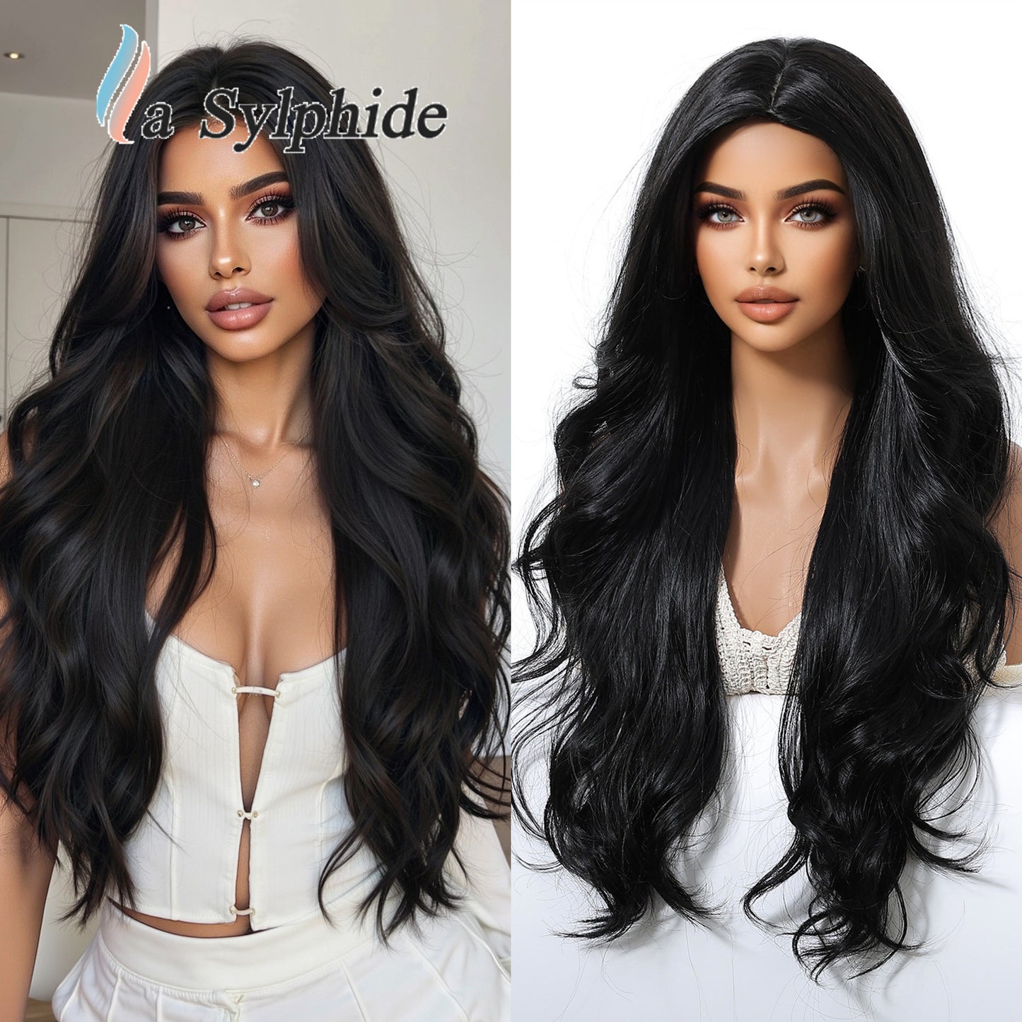 Artificial Human Hair Natural Full-top Curly Lazy Water Ripple Mid-point Wig Long Curls