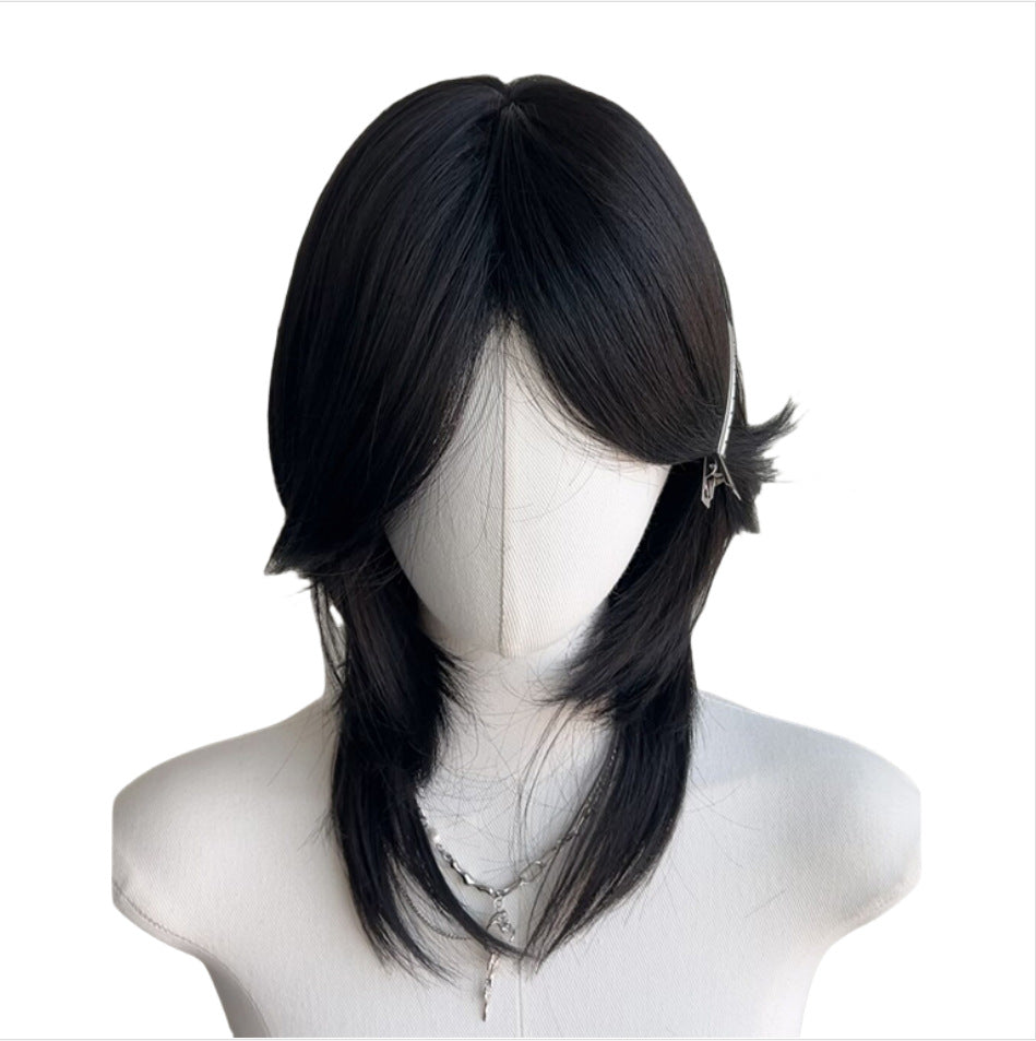 Gradient Anchovy Head Wolf Tail Fashion Mid-point Collarbone Length Haircut Long Straight Wig