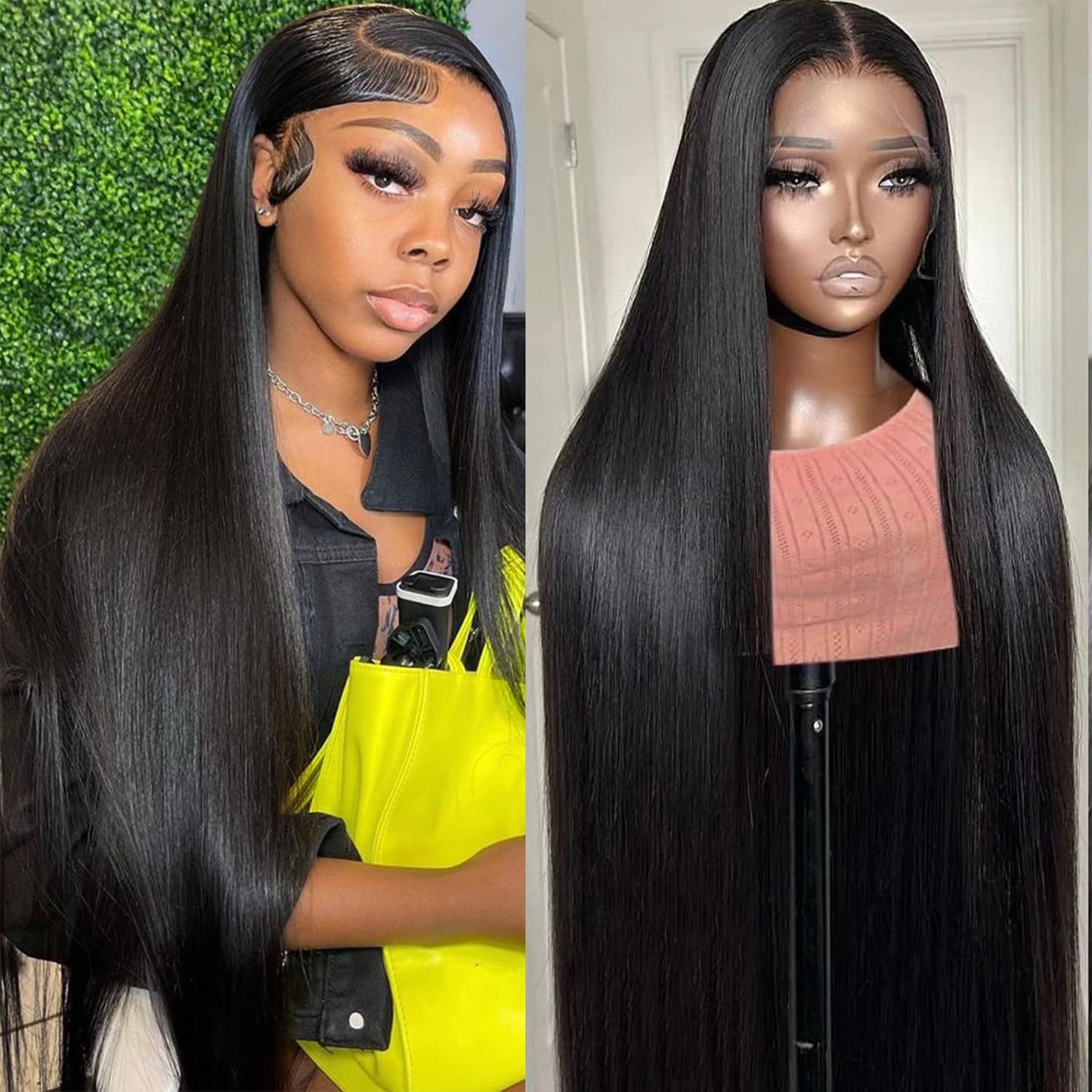 Density Bone Straight Natural Color Human Real Hair Wig