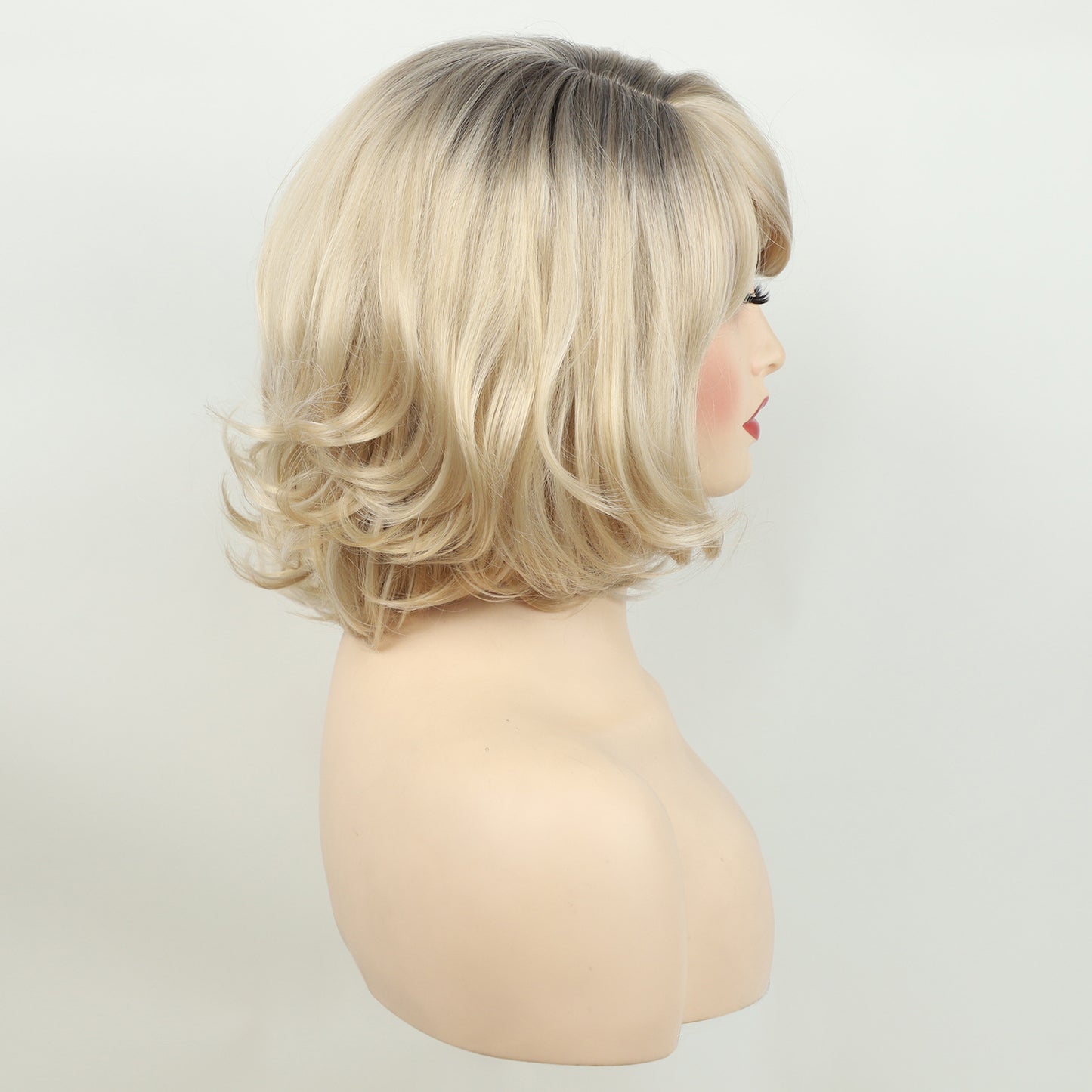Female Golden Gradient Rose Net Chemical Wig Short Curly Hair