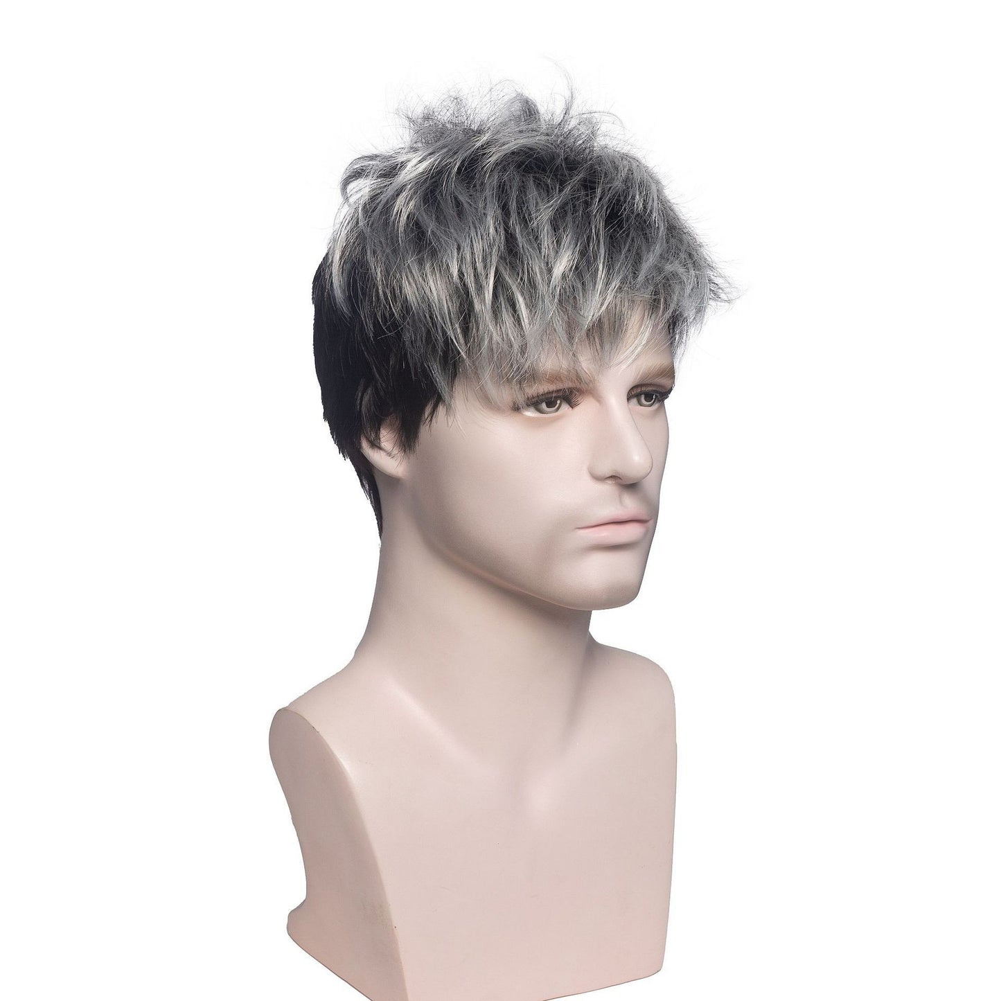 Men's White Gradient Color Chemical Fiber Short Men's Wig