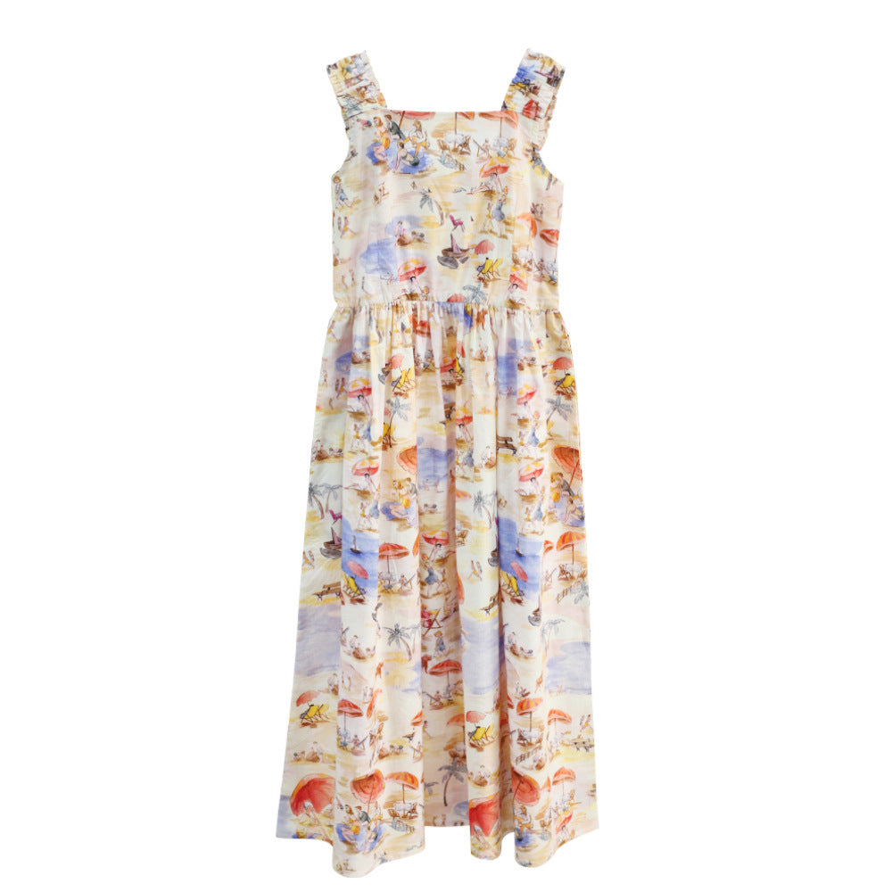 Summer Strap Beach Middle Big Floral Children's Dress