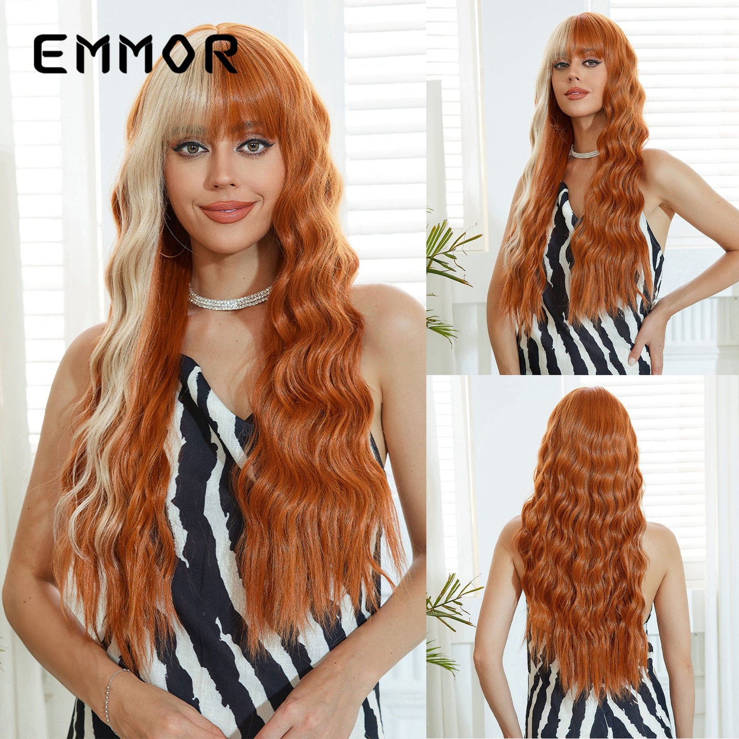 Bangs White Curly Hair Festival Atmosphere Wig Long Curls
