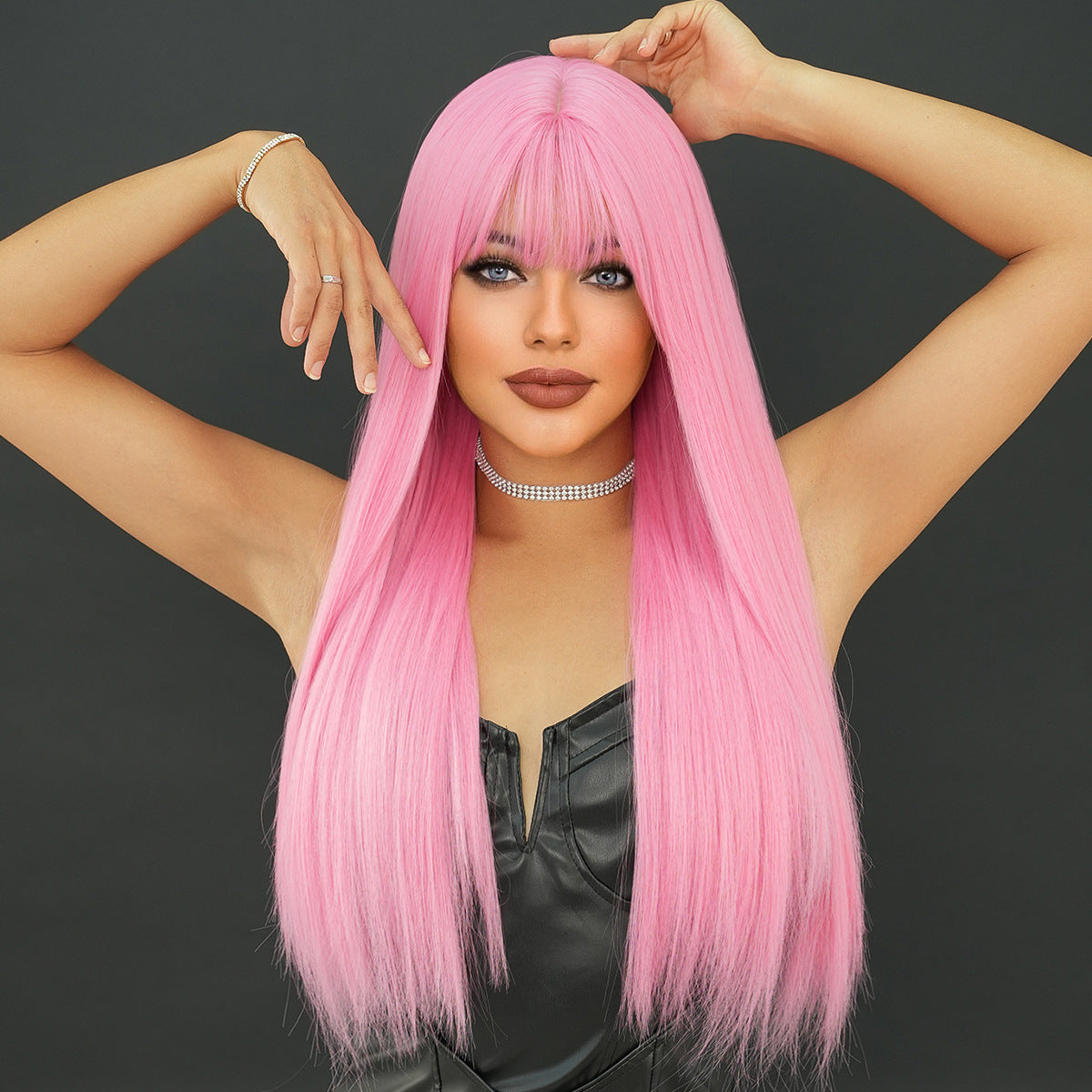 Women's Linen Brown Highlight Hair Fashion Chemical Long Straight Wig