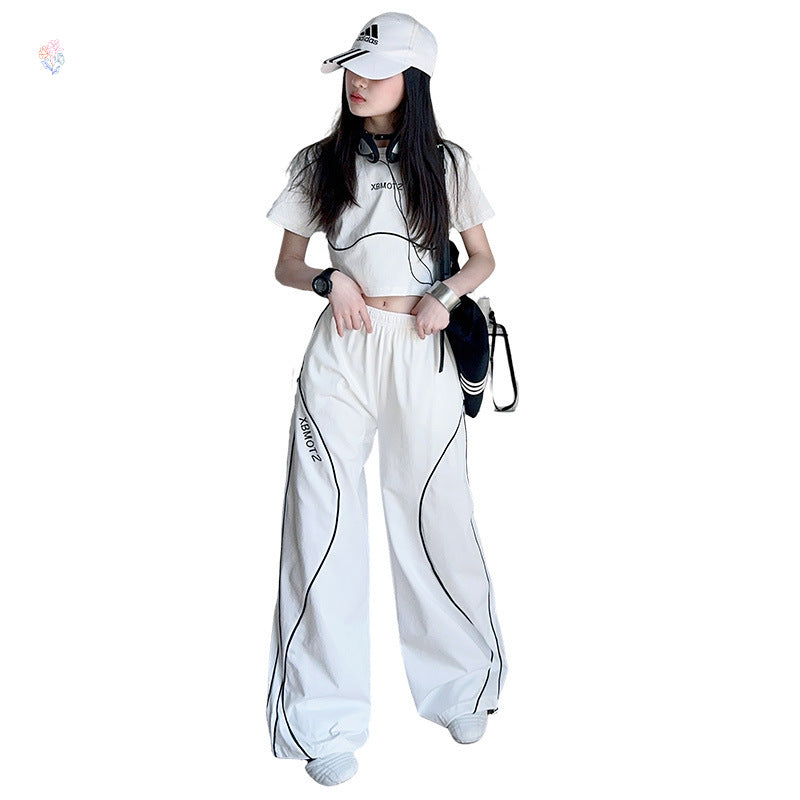 Style Card Rope Two-piece Set Middle Big High Waist T-shirt Children's Suit