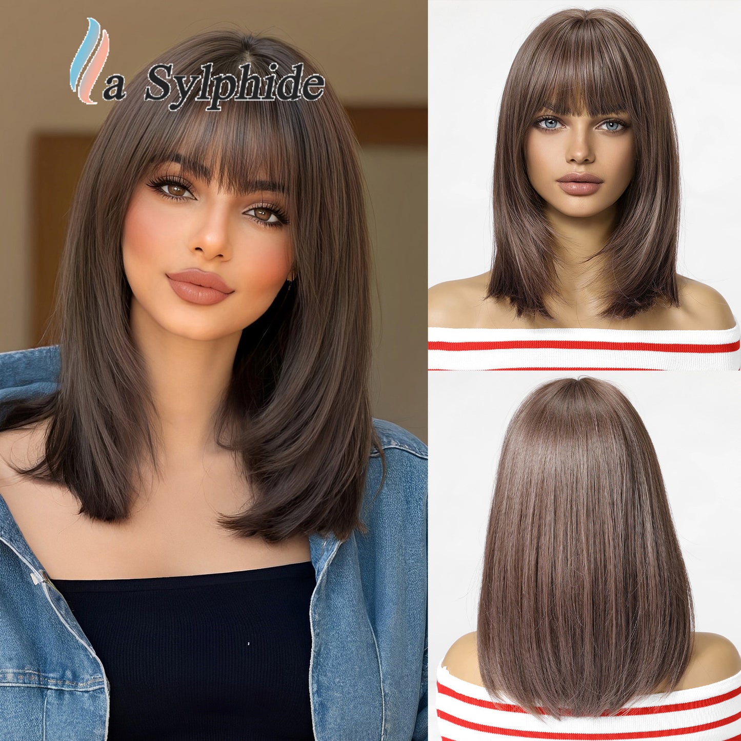 Women's Lightweight Breathable Mid-length Natural One-piece Collarbone Simulation Full Wig Short Straight Hair