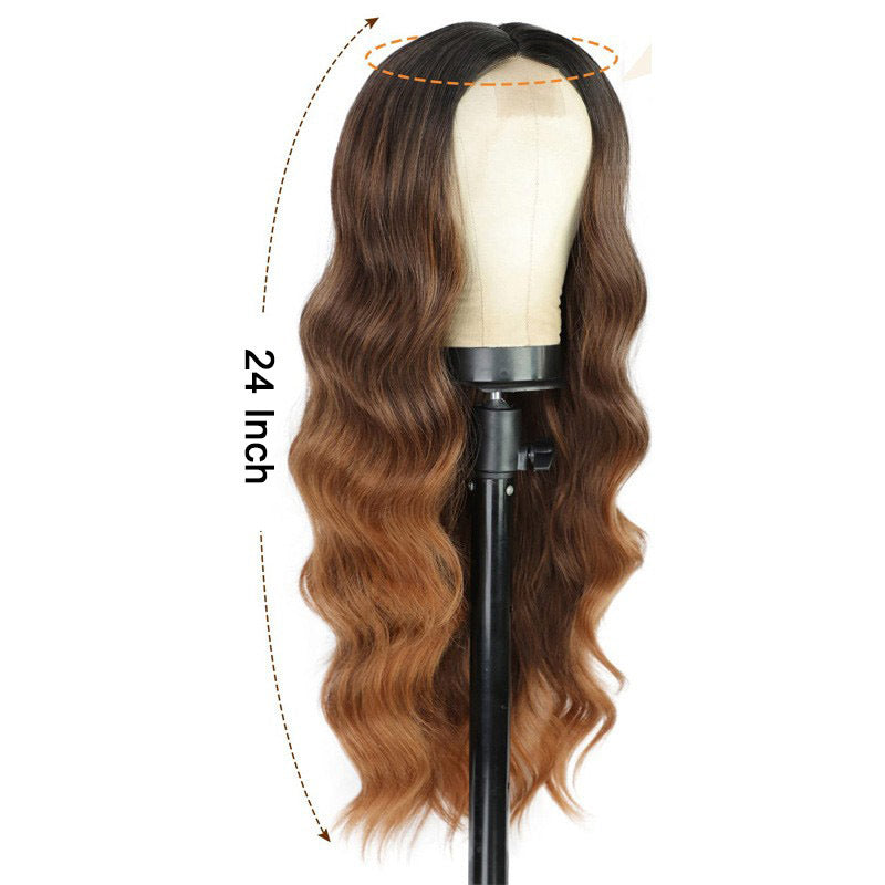 Women's Small Lace Gradient Brown Curly Hair Big Wave Synthetic Wig Long Curls
