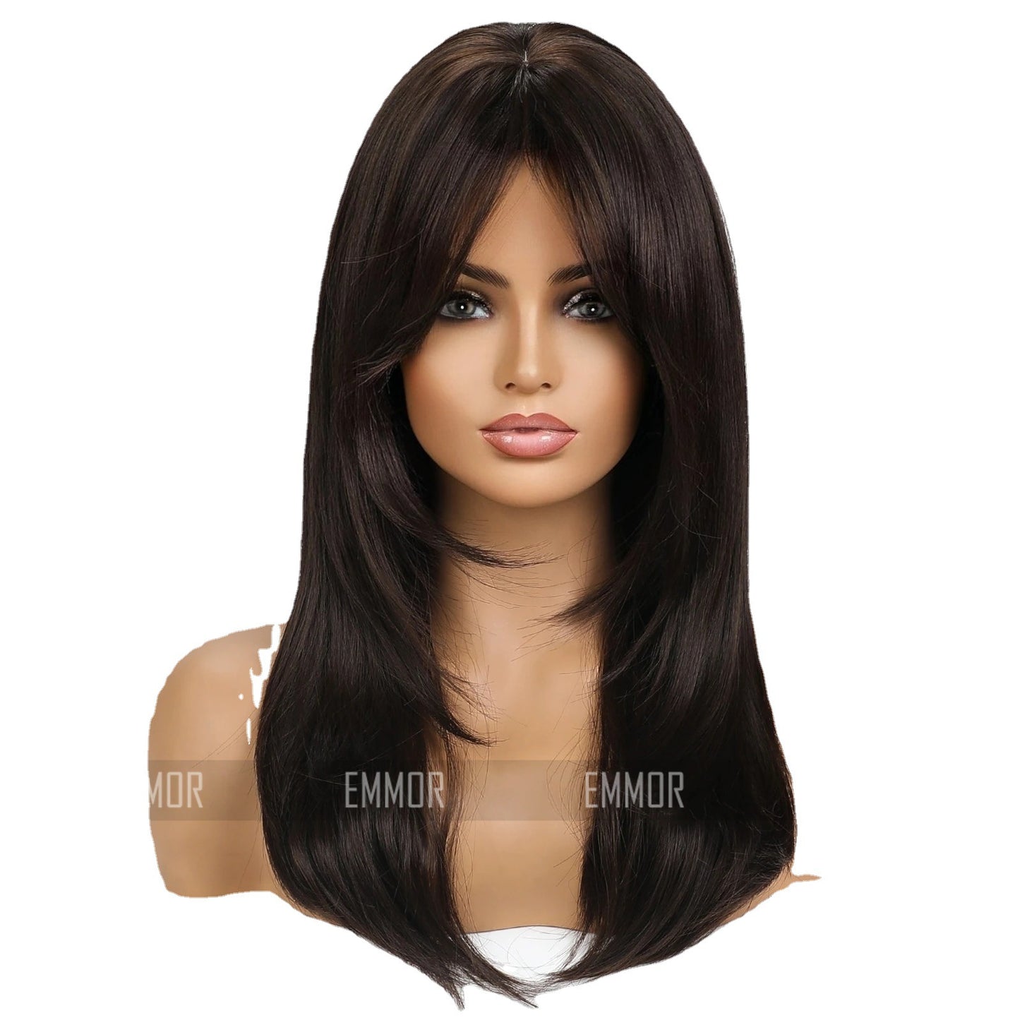 Women's Natural Black Bangs Mid-length Micro Curly Hair Simulation Chemical Wig Long Curls
