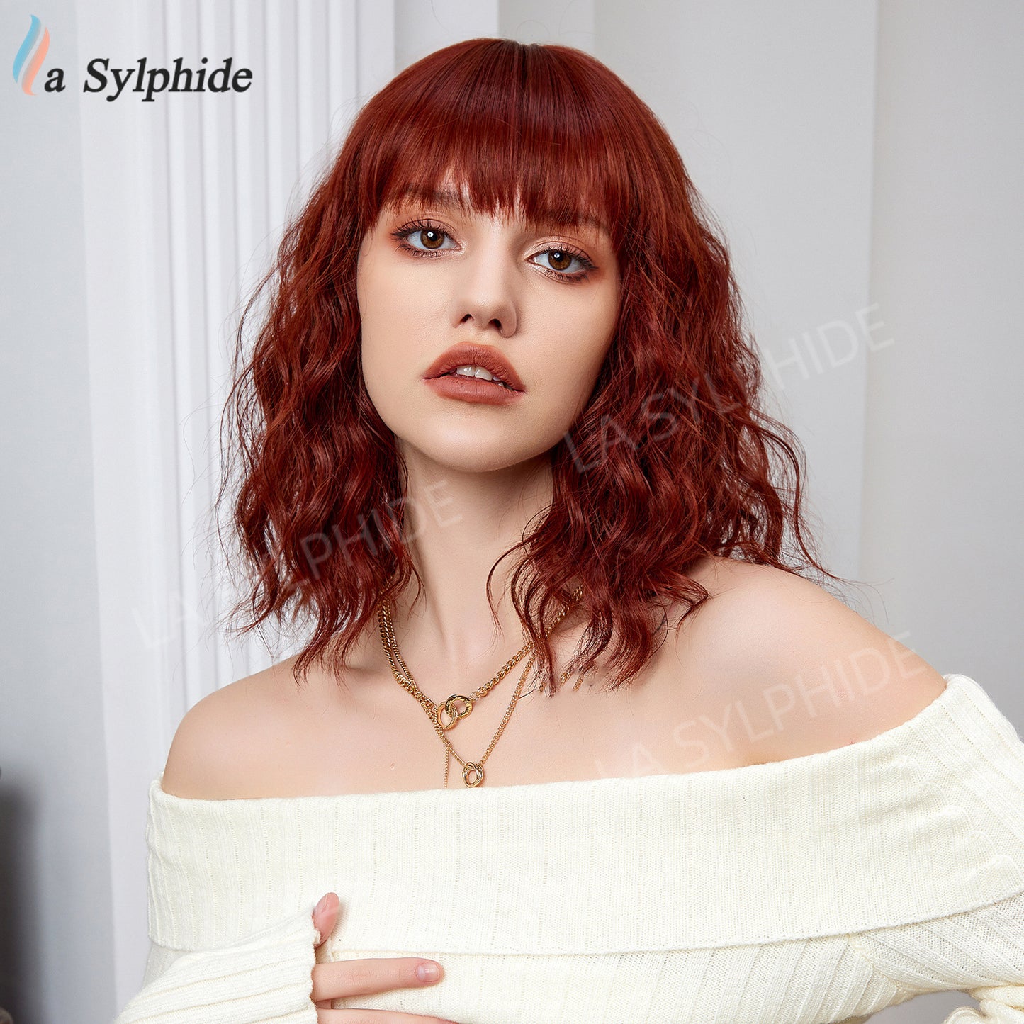 Women's Air Bangs Wavy Water Ripple Wig Short Curly Hair