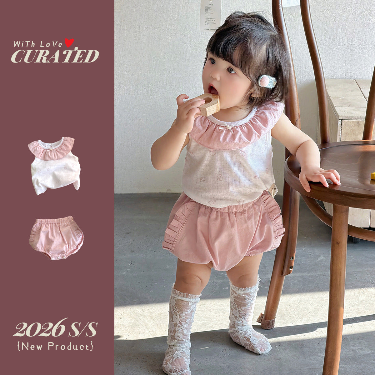 Cute Shorts Doll Collar Vest Top Clothing Children's Suit