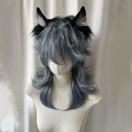 Women's & Men's Blue Wolf Tail Hair Anchovy Sweet Cool Level Handsome Fashion Long Straight Wig