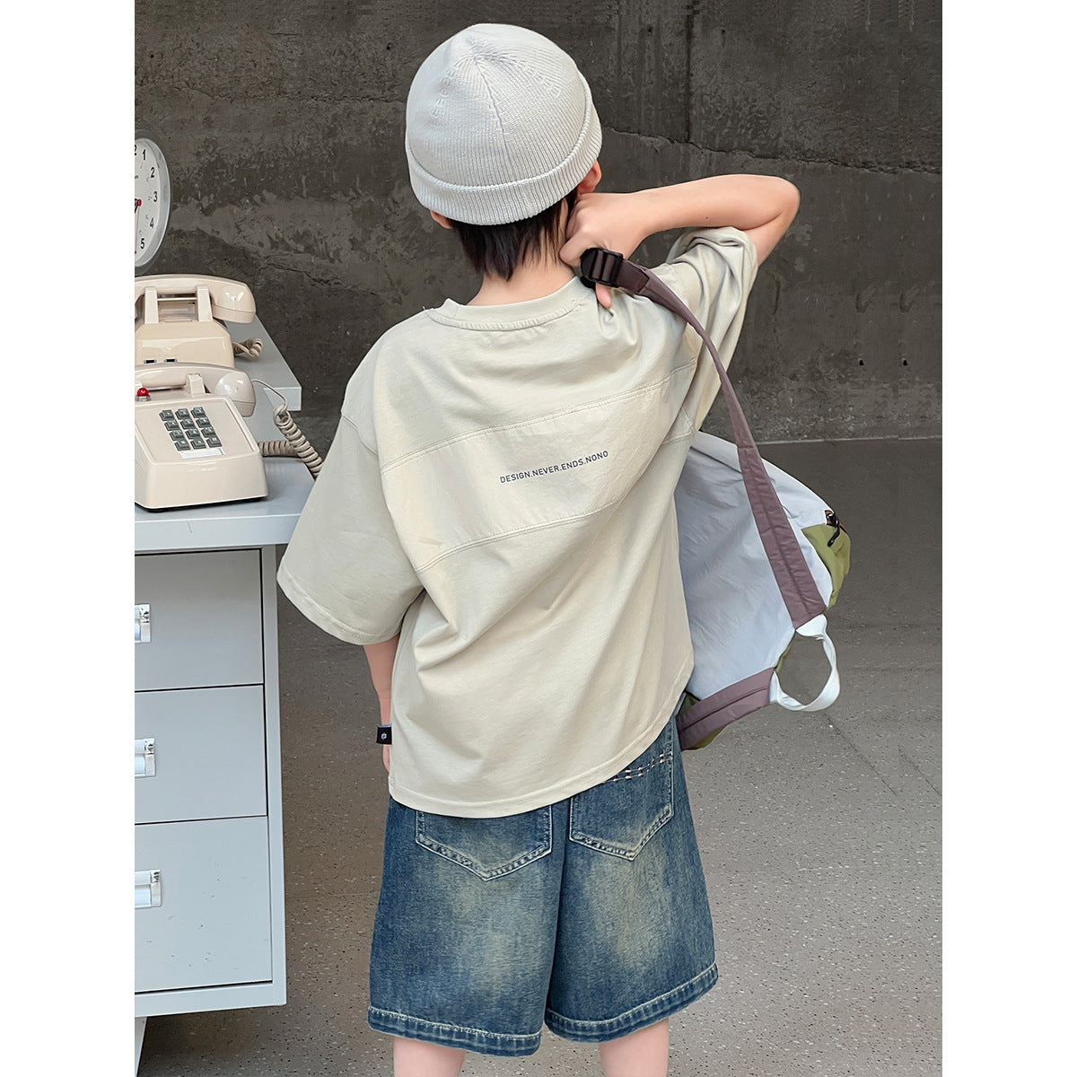 Children's Shirt Letter Print Round Neck Pullover Simple Versatile Casual Loose Children's T-shirt