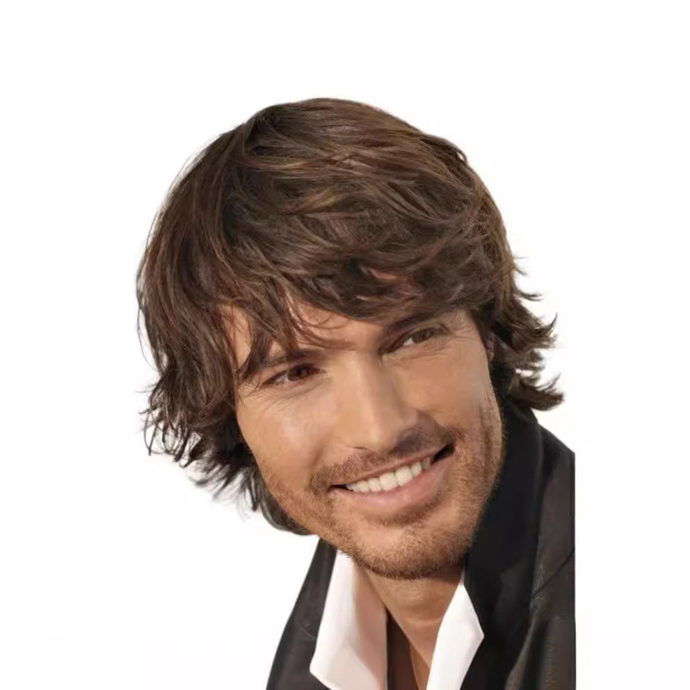 Men's Brown Fiber Synthetic Wigs Pieces Wig Short Straight Hair