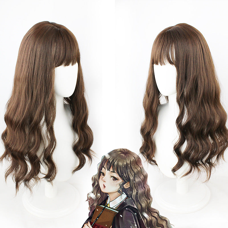 Magic Protonic Hermione Granger Fiber Air Bangs Scalp Long Curly Cos Wig